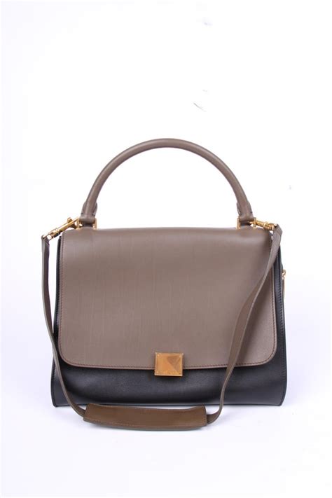 celine tricolor trapeze shoulder bag taupe black blue|CELINE Smooth Calfskin Suede Medium Tri.